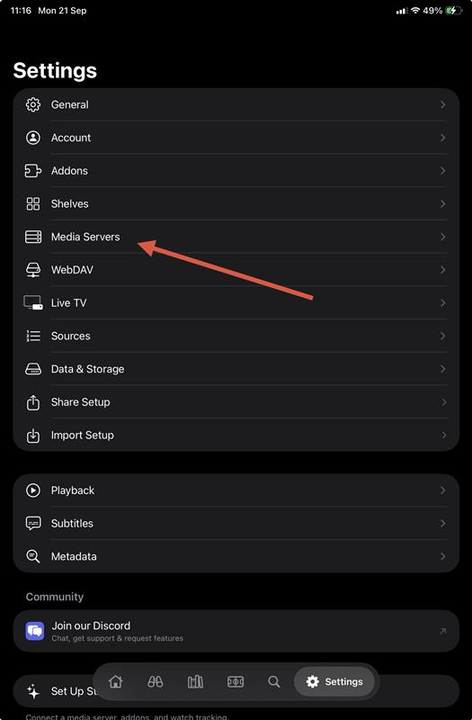 Strand Settings with Media Servers indicated