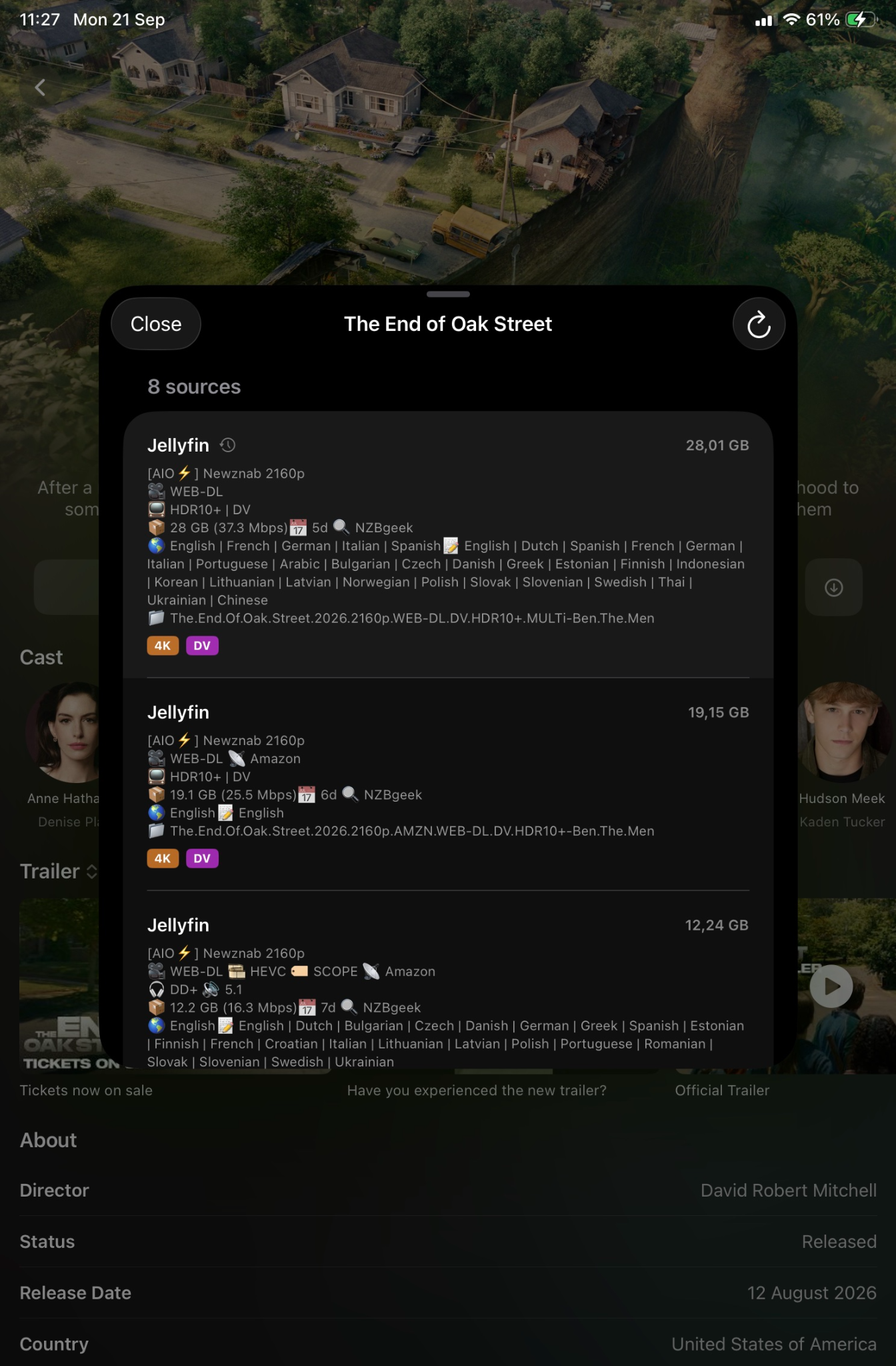 Strand displaying several AIOStreams results as Jellyfin versions